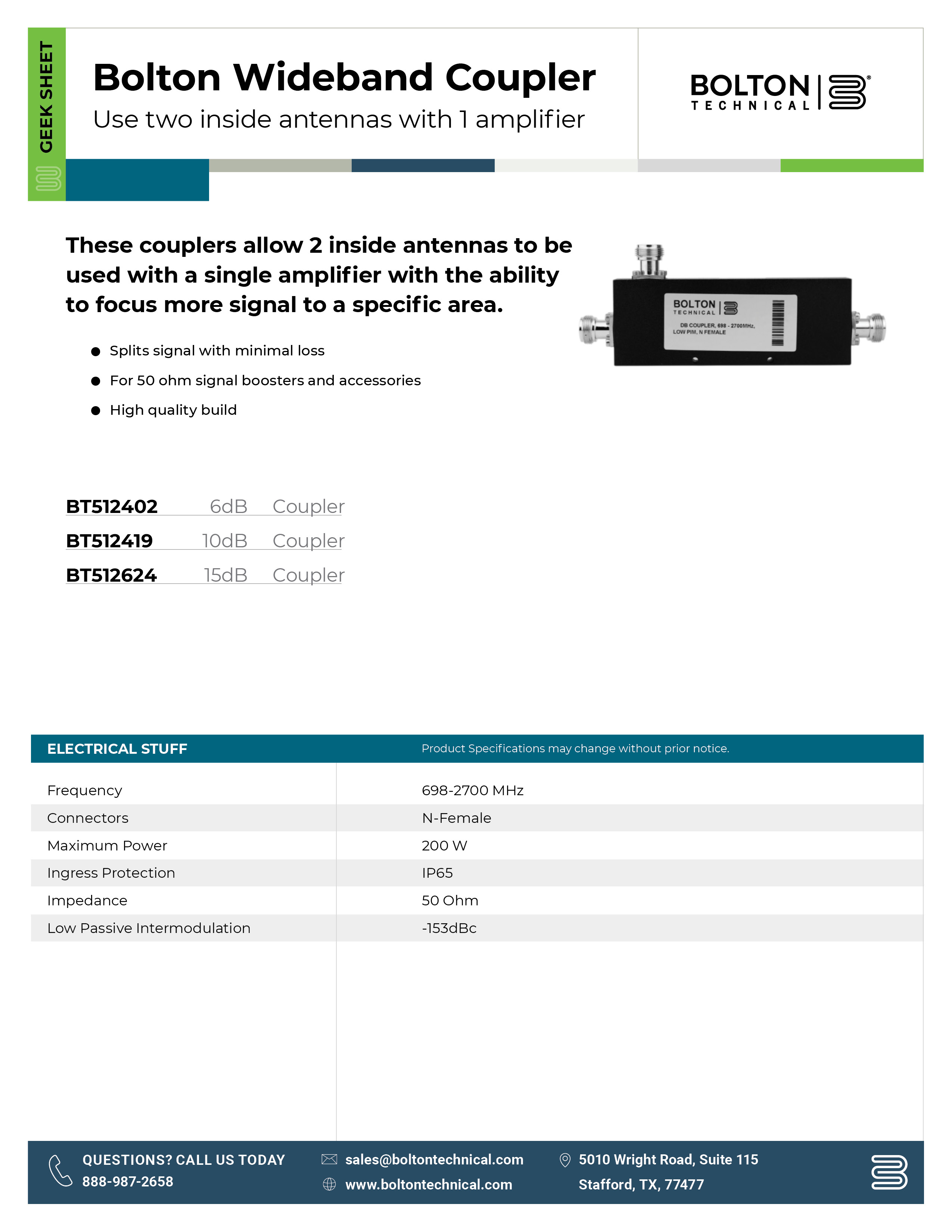 coaxial coupler specifications sheet