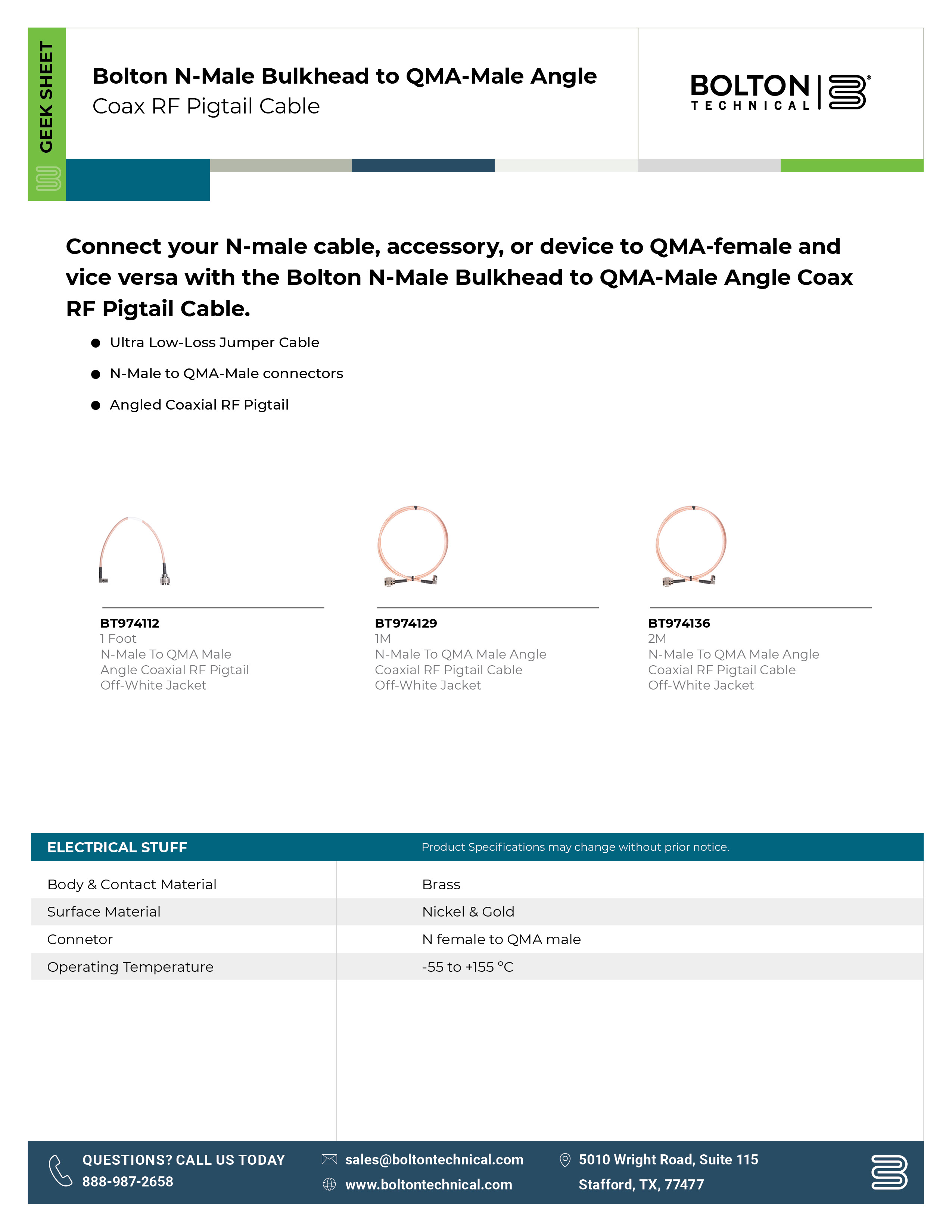 coaxial jumper cable specifications